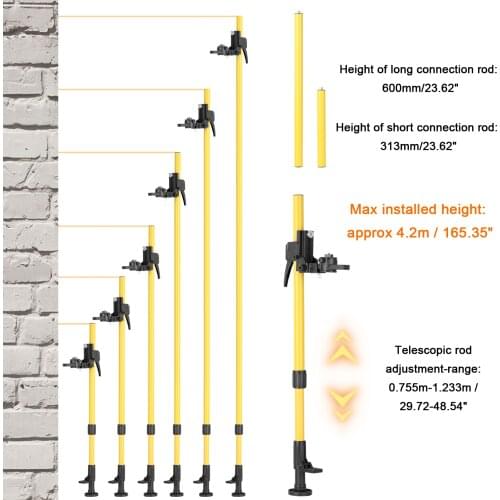 Max 4.2m Height Adjustable Line Leveler Stand Bar Telescopic Pole Bracket 1/4'' Thread Lift Extend Holder for Laser Level Rod