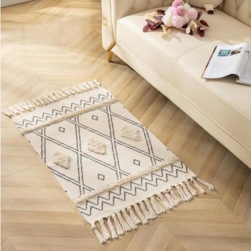 Turkish Cotton Linen Area Rug Set with Tassels Hand Woven Printed Rug/Mat Washable Entryway for Bedroom, Kitchen, Laundry Room