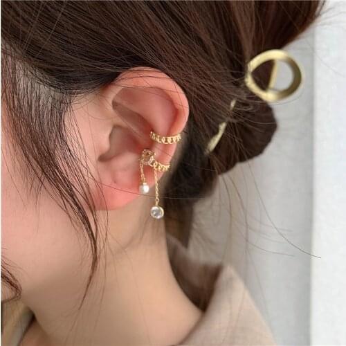 Korea New Design Fashion Jewelry AAA Zircon 14K Real Gold Plating Asymmetrical Ear Clip Simple Womens Daily Accessories