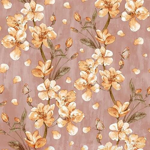 Vinyl Peeled And Pasted Wall Stickers Light Yellow Floral Butterfly Self-Adhesive Wallpaper For Bedroom Walls Home Decoration