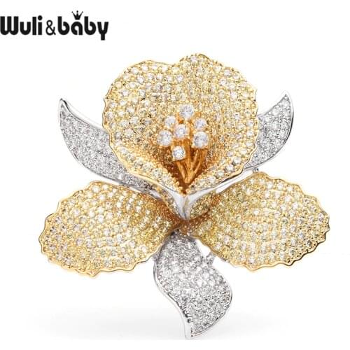 Wuli&baby Luxury Czech Rhinestone Flower Brooches Women Weddings Banquet Brooch Pins Gifts