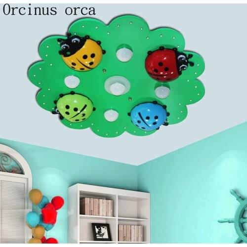 Cartoon creation colorful Ladybug ceiling lamp childrens room boy girl baby bedroom warm eye protection LED ceiling lamp