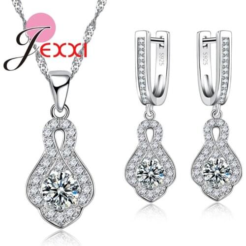 True Love Flowery Jewelry Set S925 Silver Crystal Necklace Pendent And Earrings Gift For Engagement Wedding Party