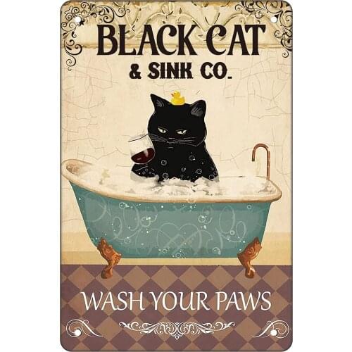 Funny Bathroom Vintage Metal Tin Sign Black Cat Decor for Cat Lovers Gifts Cat Wall Decor Posters - WASY YOUR PAWS
