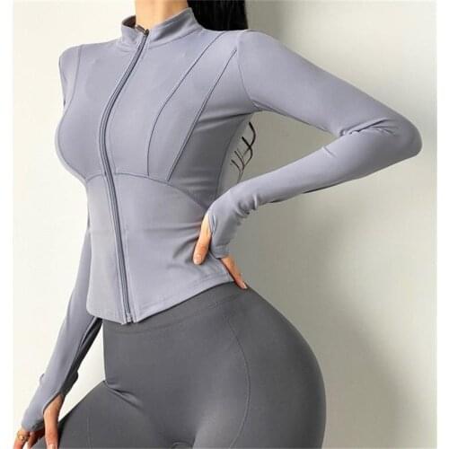 Women Sexy Gym Workout Running Jacket Training Outfits Fitness Coat Zipper Design Long Sleeve Yoga Shirts