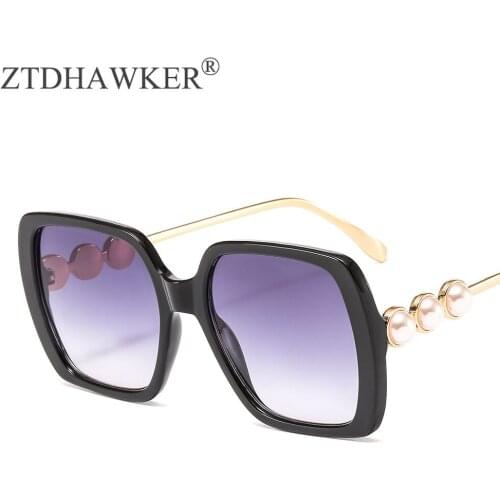 The New Large Frame Pearl Sunglasses Shades for Women Painted Flowers Fashion Ladies Eyeglasses