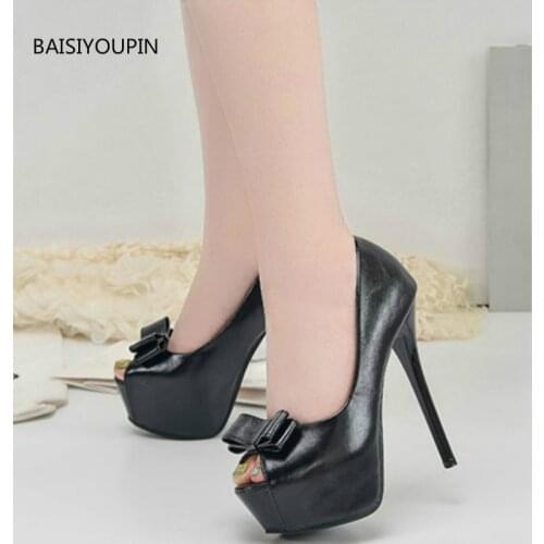 Good-quality Fashion Summer Pumps Women Shoes 14cm High Heels Peep Toe Thin Heels Shallow Bow Platform Ladies Club Female Shoes