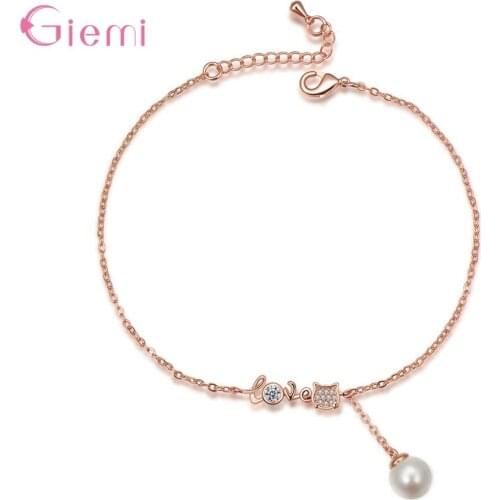 Sweet Design Love Letter Shape Pendant Bracelet For Women Genuine 925 Sterling Silver Bracelet With Sparkling AAA Grade Crystal