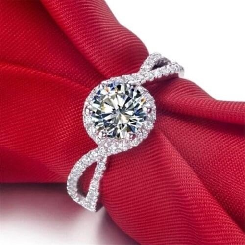 Vecalon Cross Promise Ring 925 sterling silver AAAAA Cz statement Wedding band rings for women Bridal Fine Jewelry