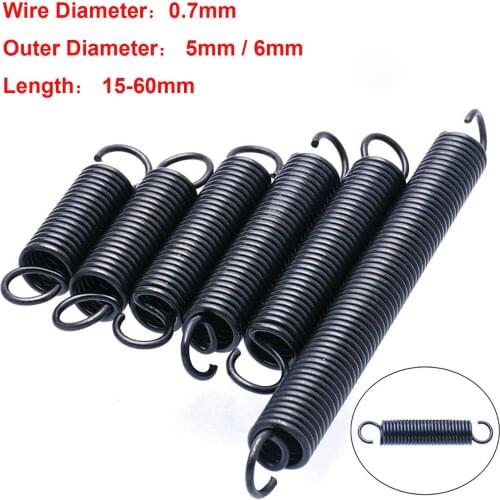 10Pcs 0.7mm Wire Diameter Tension Spring With Open Hook Extension Spring Pullback Spring Outer Diameter 5mm / 6mm Length 15-60mm