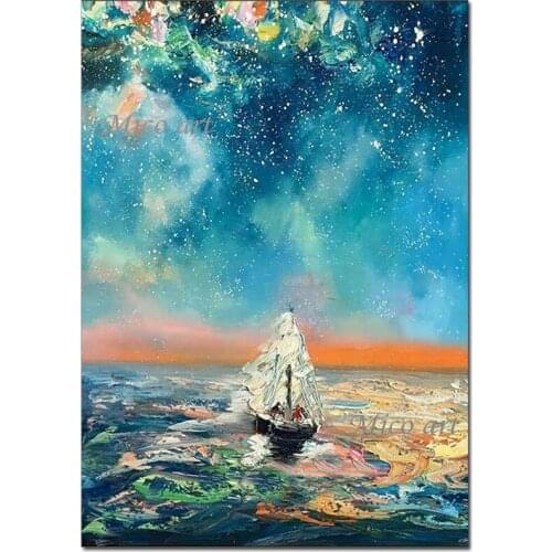 100% Hand-painted Heavy Textured Abstract Sailing Boat Oil Painting Canvas Art Wall Hangings Pictures Unframed Quality Artwork