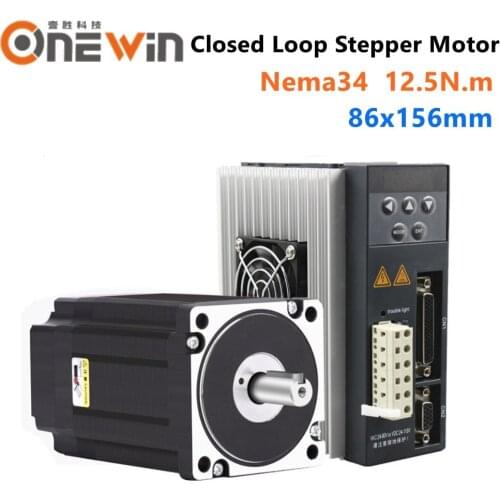 12.5N.m Nema34 closed loop stepper motor kit 86mm with Digital Display Hybird Encoder Easy Servo driver HB860MB 2 phase