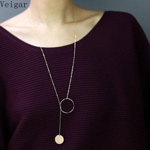 2020 Hot Sale Big Sequins Gold/Silver Color Circle Necklaces & Pendants Summer Long Necklace Fashion Jewelry Bijoux Femme
