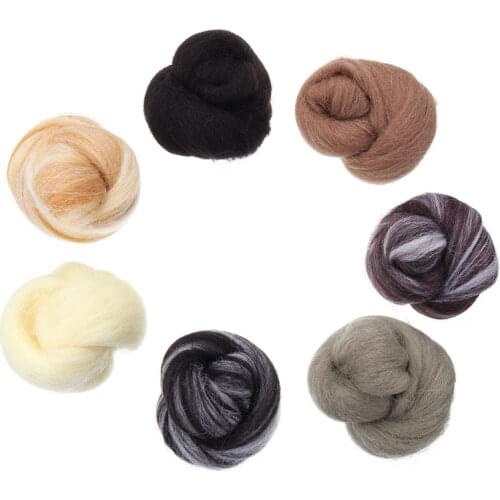 7pcs/set Mixed Color Felting Wool Fiber Needle Felting Natural Collection Needlefelting For DIY Sewing Craft Projects Needlework