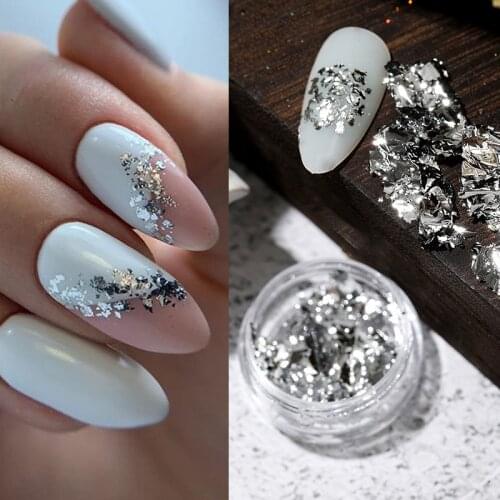 Silver Aluminum Foil Sequins For Nails Irregular Glitter UV Gel Polish Flakes Mirror Chrome Powder Manicuring Decorations