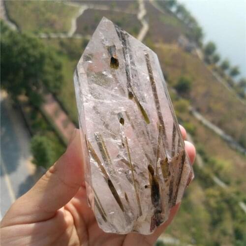 Healing Rutile Crystal Clear Tourmaline Quartz Chakra Stone Feng Shui Natural Mineral Home Decoration Room Decor Gift Gemstone