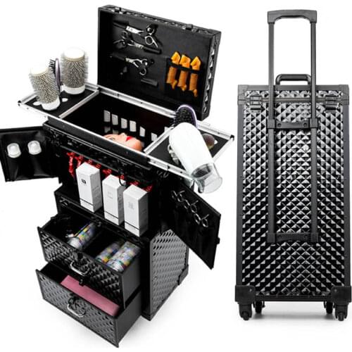 High-end Professional Hairdressing Trolley Luggage Toolbox Salon Hairdresser Beauty Makeup Large Luxury Drawer Cosmetic Case