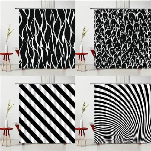 Black And White Geometric Shower Curtain Set Stripe Personality Creativity Bedroom Curtain Bathroom Waterproof Polyester Fabric
