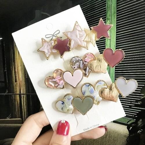 Korean Sweet Heart Shape Acrylic Hairclips Fashion Acetate Duckbill Hair Barrettes Pins For Women Girls Simple Hair Accessories