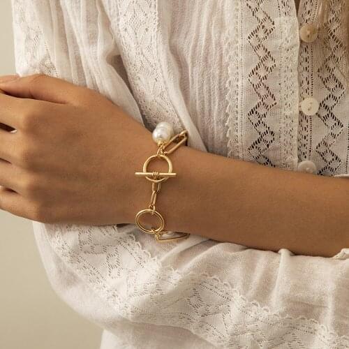 Fashion Charm Gold Bracelets for Women Imitation Pearls OT Buckle Statement Bangle Bracelets Set Female On Hand Jewelry Gift