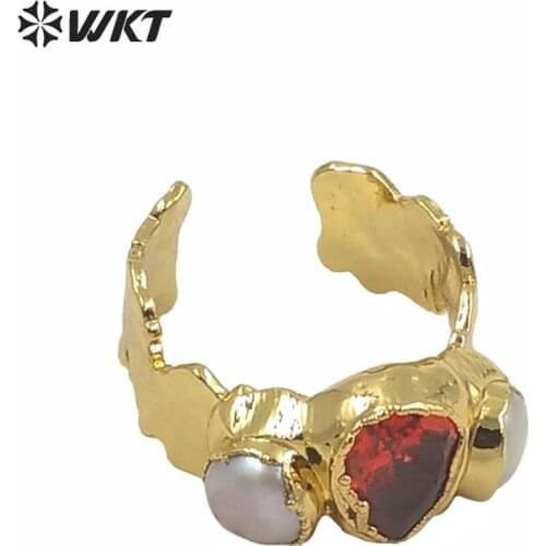 MPR011 WKT New Arrivals Exclusive Design CZ Pearl Charm Women Ring Party Jewelry Ring With Gold Eletroplated Irregular Size