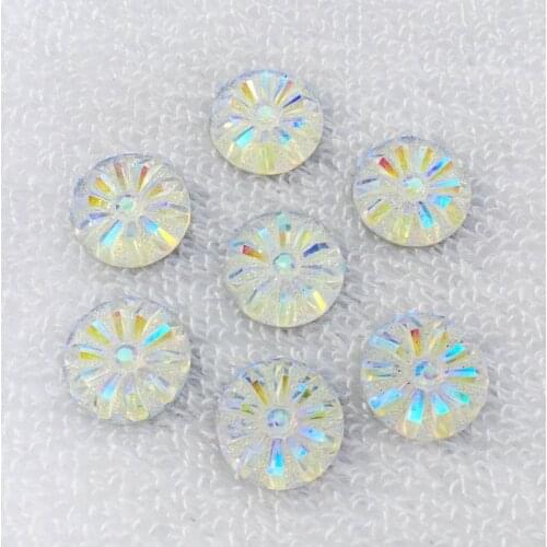New 20pcs 18mm white AB Resin Round Flatback 3D Flower Rhinestone Wedding Buttons DIY -S980