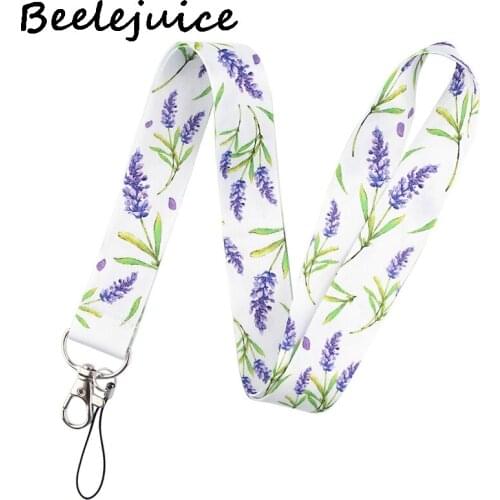 24pcs Fresh flowers Carnation Lavender Rose Bell flower Funny art Lanyard Neck Key Strap for Phone Keys Cartoon webbings ribbons