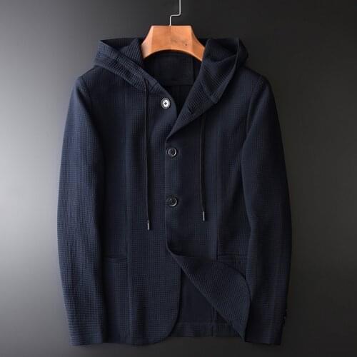 Hooded Luxury Solid Color 3d Knitted Mens Jackets And Youth Business Leisure Slim Fit Man Coats