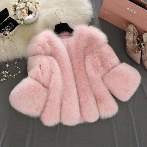 S-4XL plus size Winter New fashion brand Fake fox fur jacket womens warm jacket stitching thicker Faux fur coat