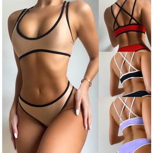 Sexy Bikinis Solid Bandage Patchwork Bikinis Set Split Swimsuits Women Push Up Swimwear Summer New Beachwear Bathing Suit