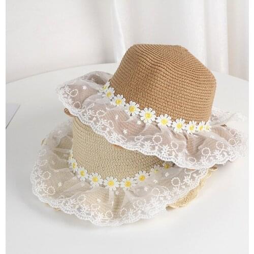 Newborn Baby Sunflowers Lace Sun Hats Straw Hat Toddler Kids Princess Beach Summer Sun Cap Sunscreen Cap Sombreros De Sol 2021