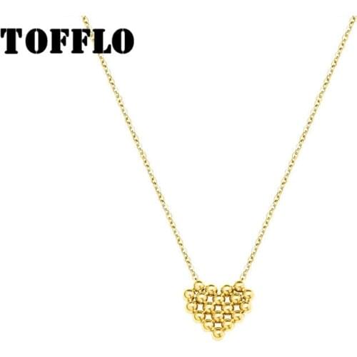 TOFFLO Stainless Steel Jewelry Lovely Peach Heart Beads Chain Sweet Womens Necklace BSP562