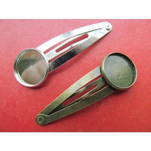 100pcs Bronze/Silver tone Blank Hair Clip Charm,Base Setting Tray Bezel,fit 16mm Cabochon,Clip Safety Pin/Brooch Backside