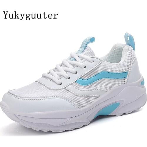 Woman Sport Running Shoes Flat Outdoor Sneakers Mesh Summer Breathable Lightweight Athletic Chunky Shoes Lace Up Platform