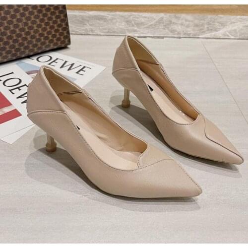New Female Single Shoes Fashion Pointed High Heels Shallow Mouth Sexy Suede Work Shoes Concise Womens Pumps