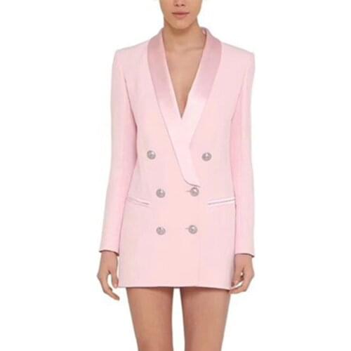 Women Blazer Dress Double Breasted Notched Spring Autumn High Waist Tunic Dress 2021