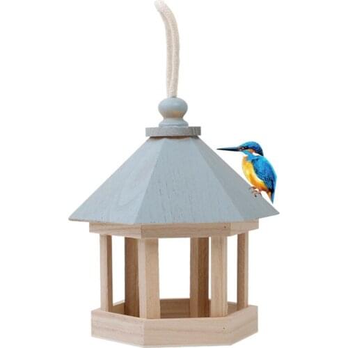 1 Pcs Wooden House Bird Feeder Hanging Feeding Station Hollow Bird Feeder