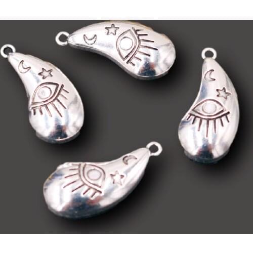 10pcs Silver Plated Eggplant-Shaped Demon Eyes Pendants Hip Hop Earrings Bracelet Accessories DIY Charms Jewelry Crafts Making