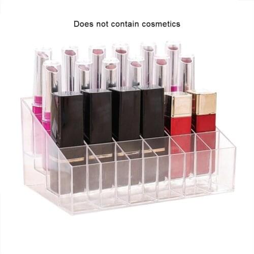 24 Lipstick Display Stand Small Nail Polish Lipstick Holder Transparent Cosmetic Desktop Storage Box Sample Rack