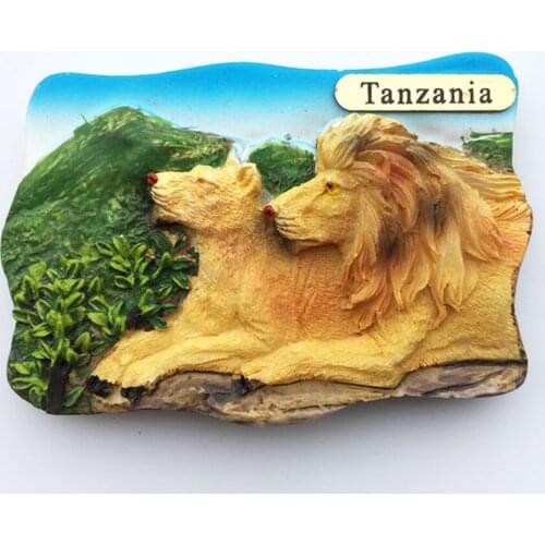 Handmade Painted Africa Tanzani 3D Resin Fridge Magnet Lions Couples Refrigerator Tourism Souvenir Collectibles Gift