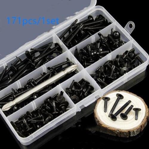 Free shipping 171pcs one set black large flat head self-tapping self-drilling tail screw set M4.2