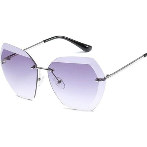 Rimless Cutting Lens Sunglasses Women Shades Sun Glasses Oversize Female Glasses UV400 Oculos Feminino Vintage Lentes De Sol