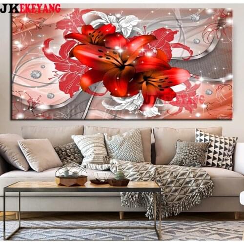 Large 5D Diy diamond painting Red lily flower Diamond Mosaic Rhinestone Embroidery cross stitch Y4340