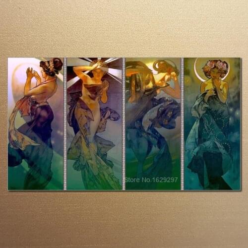 Canvas Paintings for living room Moon and Stars Alphonse Mucha High quality Hand painted
