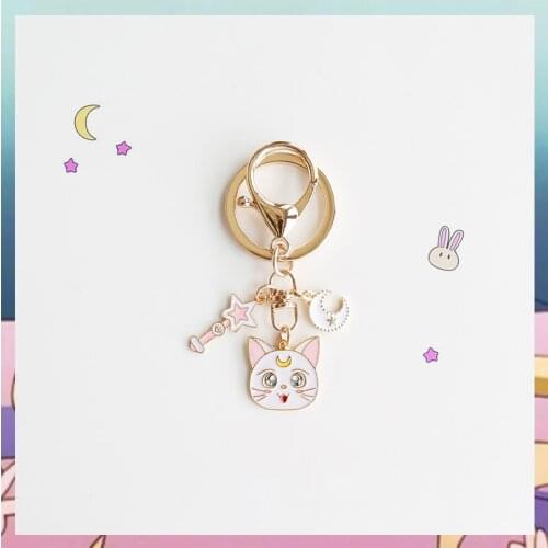 Cartoon Luna Cat Anime Keychains Cute Pendant Car Keyring for Women Girl Bag Decor for Airpods Key Chains Trinket Phone Charm