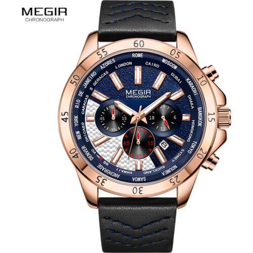 MEGIR Military Sports Quartz Watches for Men Waterproof Luminous Chronograph Wristwatch Man Relogios Masculino 2103 Rose blue