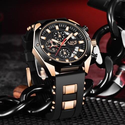 LIGE New Watches Mens Luxury Brand Big Dial Watch Men Waterproof Quartz Wristwatch Sport Chronograph Clock Relogio Masculino+Box