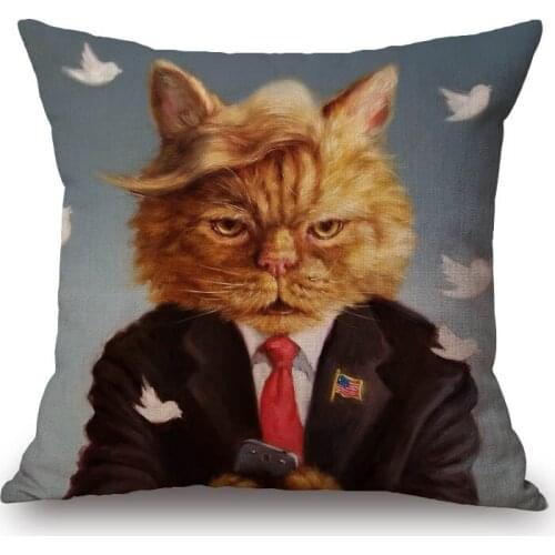 Cat Birds Cushion Covers Reading Horse Animals Art Painting Pillow Case 45X45cm Beige Linen White Polyetser Sofa Decoration