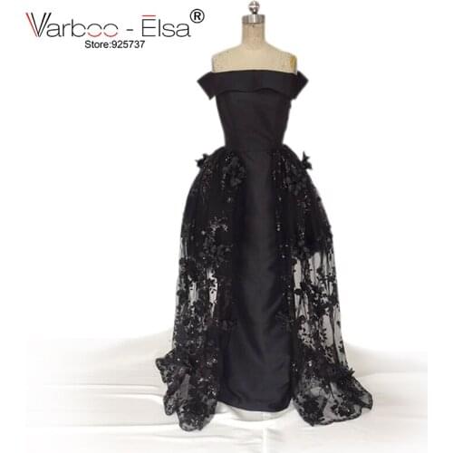 Strapless black Evening Prom Dresses Floor-Length Sleeveless Sequined 3D flowers Long Arabic Vintage Dubai evening dress 2017