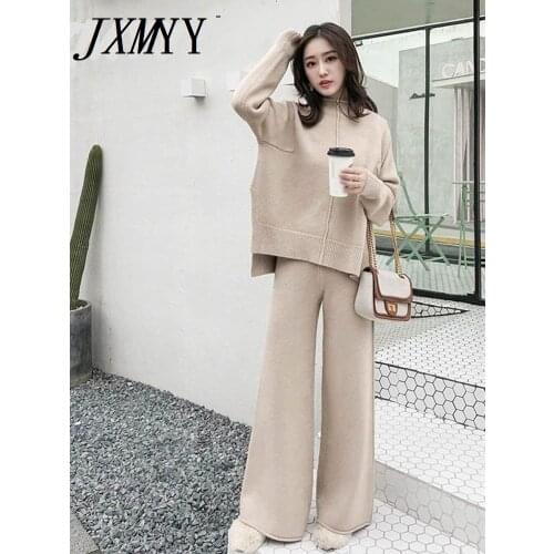 The drape knitting wide-legged pants suit two-piece women new winter cashmere sweater wide-legged pants western style suits